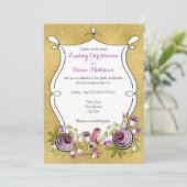 Whimsical Wedding Invite | FAUX Gold Foil, Flowers Kaart (Staand voorkant)