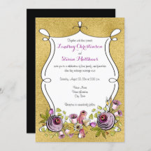 Whimsical Wedding Invite | FAUX Gold Foil, Flowers