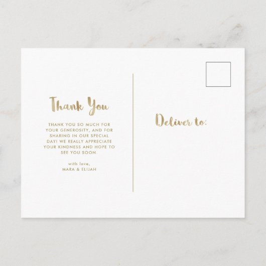 Whimsical Wedding Photo Faux Gold Script Bedankt Briefkaart (Achterkant)