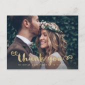 Whimsical Wedding Photo Faux Gold Script Bedankt Briefkaart (Voorkant)