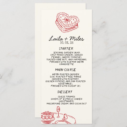 Whimsical Wedding Red Heat Wedding Menu (Voorkant / Achterkant)