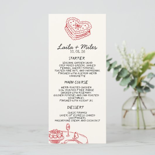 Whimsical Wedding Red Heat Wedding Menu (Staand voorkant)