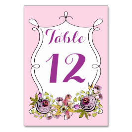 Whimsical Wedding Table Number, Waterverf Florals Kaart