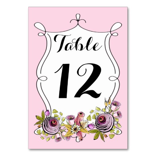 Whimsical Wedding Table Number, Waterverf Florals Kaart (Achterkant)