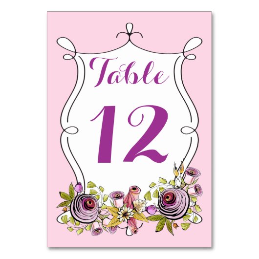 Whimsical Wedding Table Number, Waterverf Florals Kaart (Voorkant)