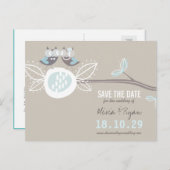 Whimsical Wedding Uils Tree Branch Sla de datum op Aankondigingskaart (Voorkant / Achterkant)
