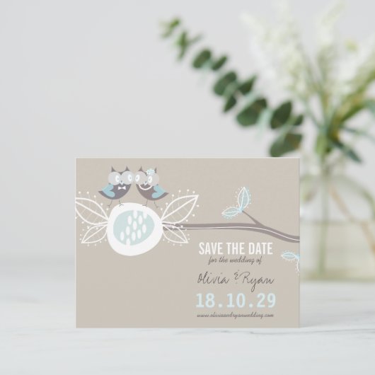 Whimsical Wedding Uils Tree Branch Sla de datum op Aankondigingskaart (Staand voorkant)