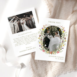 Whimsical weide wildflower bruiloft foto bedankkaart