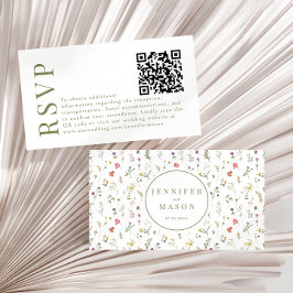 Whimsical weidebloem bruiloft RSVP QR-codekaarten Informatiekaartje