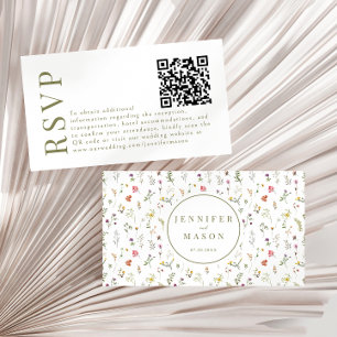 Whimsical weidebloem bruiloft RSVP QR-codekaarten Informatiekaartje