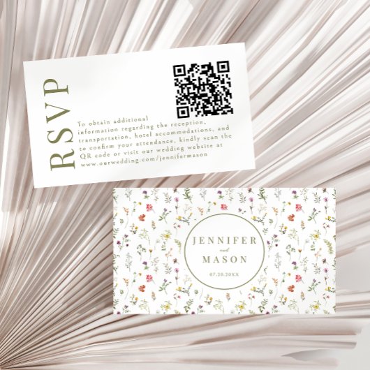 Whimsical weidebloem bruiloft RSVP QR-codekaarten Informatiekaartje