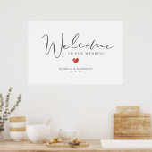 Whimsical Welcome Guests Wedding Red Heart Sign Poster (Keuken)