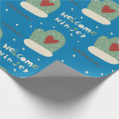Whimsical Welcome Winter Blue Green Mittens Xmas Cadeaupapier (Hoek)