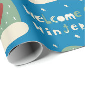 Whimsical Welcome Winter Blue Green Mittens Xmas Cadeaupapier (Rol Hoek)
