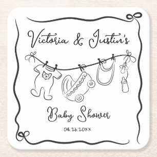 Whimsical Welkom Baby shower waslijn Kartonnen Onderzetters