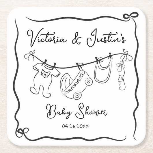 Whimsical Welkom Baby shower waslijn Kartonnen Onderzetters (Voorkant)