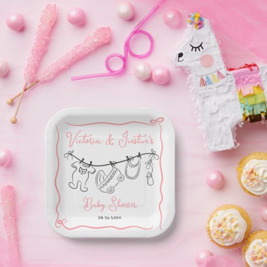 Whimsical Welkom Baby shower waslijn Papieren Bordje (Feest)
