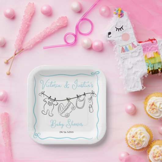 Whimsical Welkom Baby shower waslijn Papieren Bordje (Feest)