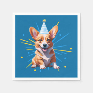 Whimsical Welsh Corgi in een verjaardagsfeestje Pe Servet