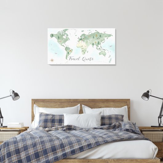 Whimsical Wereldkaart Wall Art - Waterverf Natuur Canvas Afdruk (Insitu (Slaapkamer))