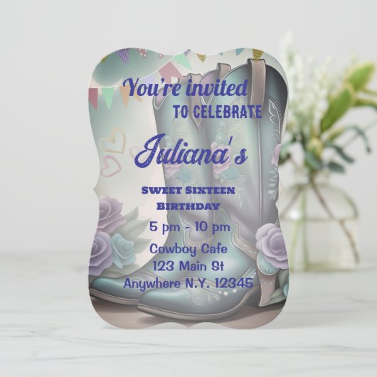 Whimsical Westerne laarzen met bloemencharme Kaart (Staand voorkant)