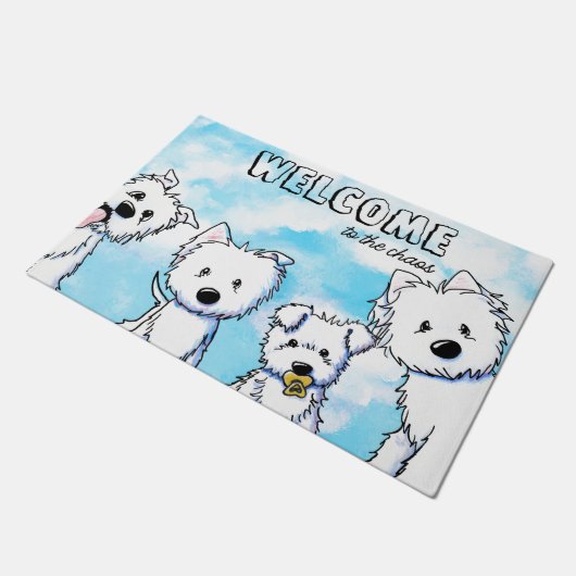 Whimsical Westie Family Deurmat (Schuin)