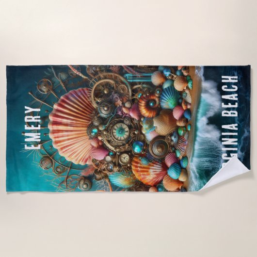 WHIMSICAL WHACKY STEAMPUNK SCALLOP SHELL OP BLAUW STRANDLAKEN (Voorkant)