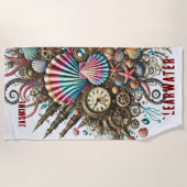 WHIMSICAL WHACKY STEAMPUNK SCALLOP SHELL op WIT Strandlaken (Voorkant)