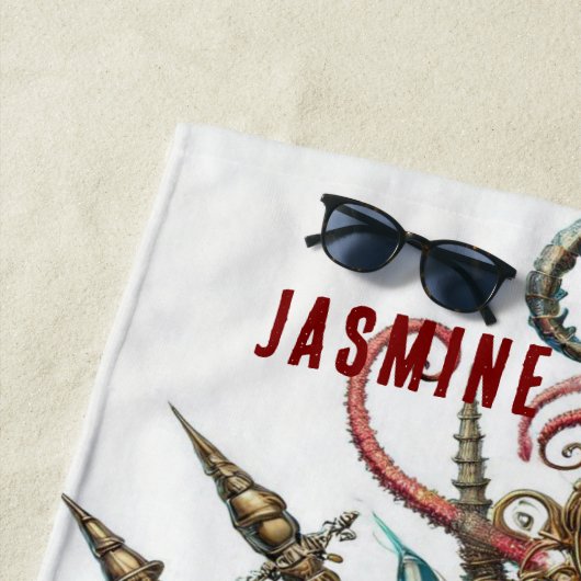 WHIMSICAL WHACKY STEAMPUNK SCALLOP SHELL op WIT Strandlaken (In situ)