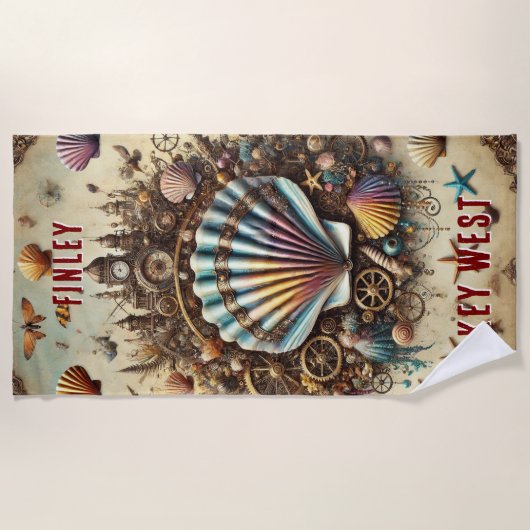 WHIMSICAL WHACKY STEAMPUNK SCALLOP SHELL - TAN STRANDLAKEN (Voorkant)