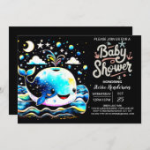 Whimsical Whale Blue Boy Baby shower Kaart (Voorkant / Achterkant)