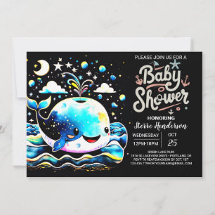 Whimsical Whale Blue Boy Baby shower Kaart