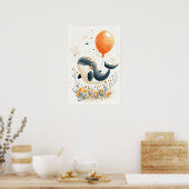 Whimsical Whale Illustration met Oranje ballon A Poster (Keuken)
