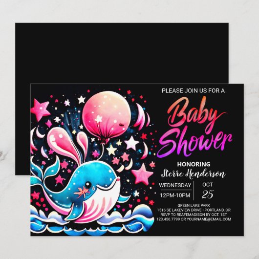 Whimsical Whale Nautical Girl Baby shower Kaart (Voorkant / Achterkant)