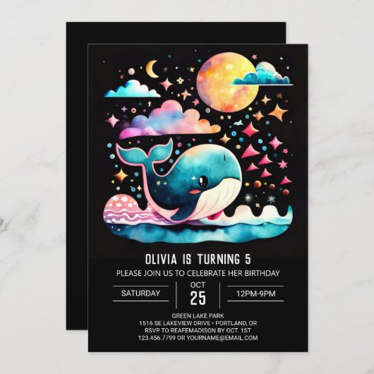 Whimsical Whale Nautical Meisje Verjaardag Kaart (Voorkant / Achterkant)