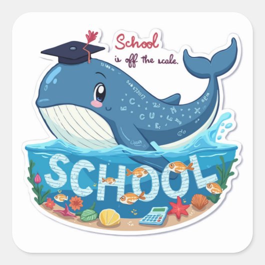 Whimsical Whale 'Off the Scale' School Opwinding Vierkante Sticker (Voorkant)