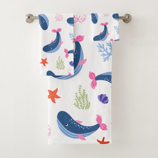 Whimsical Whales and Coral Seamless Pattern Bad Handdoek (Insitu)