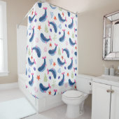Whimsical Whales and Coral Seamless Pattern Douchegordijn (In situ)
