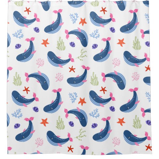 Whimsical Whales and Coral Seamless Pattern Douchegordijn (Voorkant)
