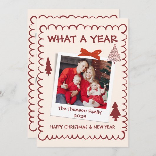 Whimsical What A Year Multi Photo Christmas Red Kaart (Voorkant / Achterkant)