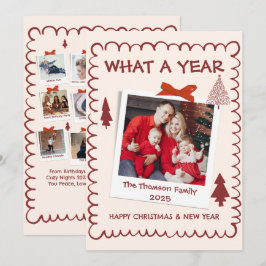 Whimsical What A Year Multi Photo Christmas Red Kaart