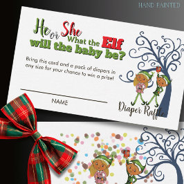 Whimsical What the Elf Gender Reveal Diaper Raffle Informatiekaartje