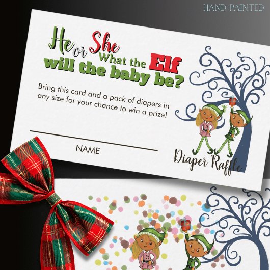 Whimsical What the Elf Gender Reveal Diaper Raffle Informatiekaartje