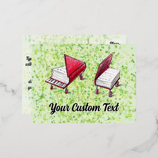 Whimsical Wheels & Piano Briefkaart Limoen Cream (Voorkant / Achterkant)