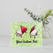 Whimsical Wheels & Piano Postcard Lime Crème Folie Feestdagen Briefkaart (Staand Voorkant)
