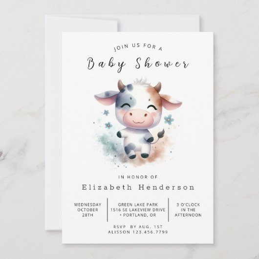 Whimsical Whimsy Koe Baby shower Kaart (Voorkant)
