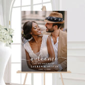 Whimsical White Calligraphy Photo Weddenschap Welc Canvas Afdruk