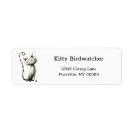 Whimsical White Cat Cartoon retouradres Etiket