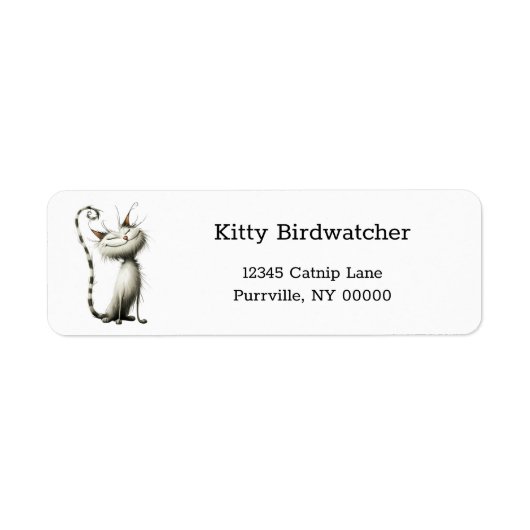 Whimsical White Cat Cartoon retouradres Etiket (Voorkant)