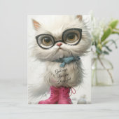 Whimsical White Cat zegt: "Je bent Gesponnen Feestdagenkaart (Staand voorkant)